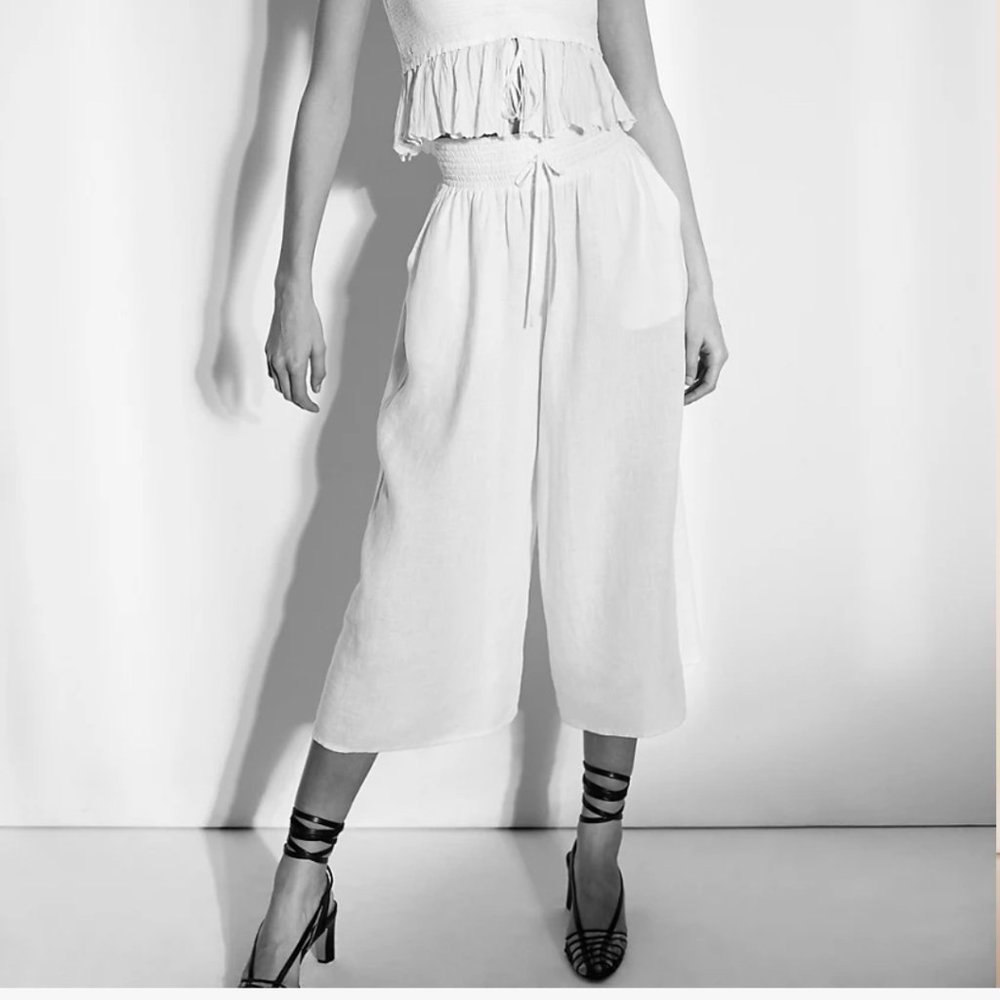 Aritzia Wilfred Nanterre Cropped Flowy Wide-leg Pants w Drawstring - Lt Gray -XS